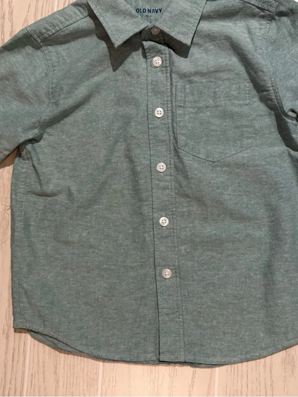 Old Navy Boys XS 5 Button Up Shirts Lot Blue‎ Green Short Sleeve Collared Casual